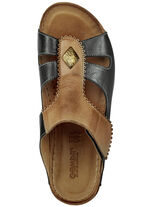 Gemini, comfortabele damesmuiltjes, breedte G, met klittenbandsluiting ZWART-COGNAC