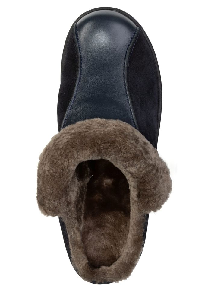 ELENA EDEN, warme damespantoffels, breedte H, met lamsvacht MARINE