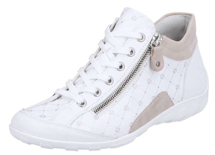 Remonte veterlaarsje van bedrukt en glanzend metallic synthetisch materiaal WIT-POEDERROZE