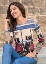 Shirt met "kattenmotief" VEELKLEURIG