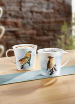 Mok met roodborsttapuitmotief 