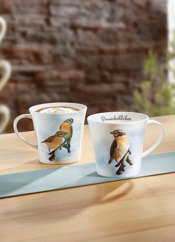 Mok met roodborsttapuitmotief 