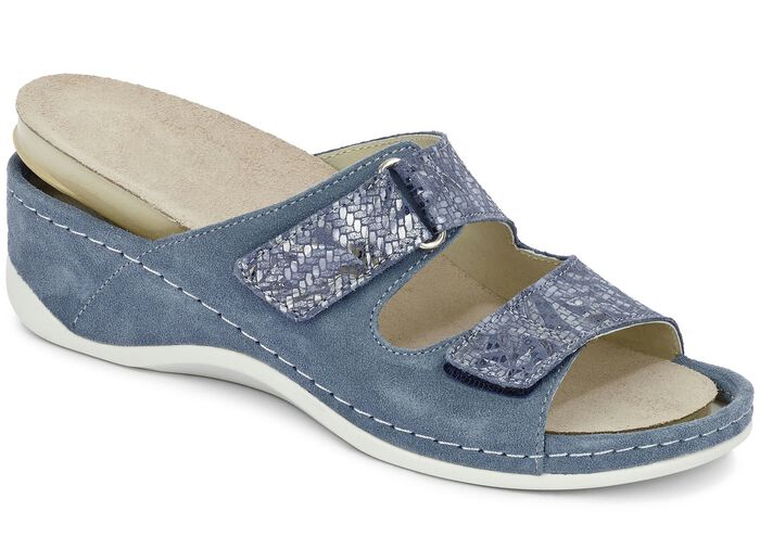 Mubb-muiltjes met klittenbandsluiting in reliëf JEANSBLAUW
