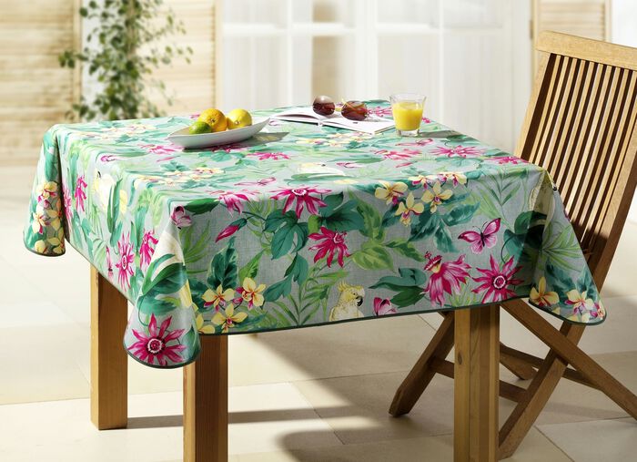 Gewaxt tafelkleed met bijpassende kleur biaisband MULTICOLOR