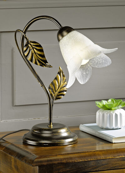 Metalen tafellamp met decoratief blad 