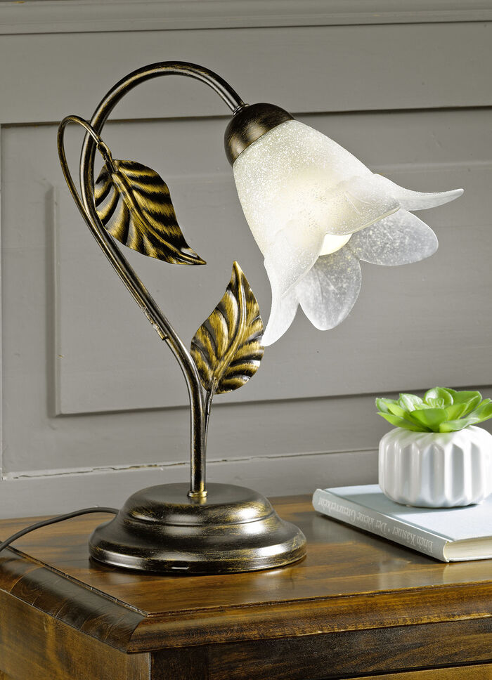 Metalen tafellamp met decoratief blad 