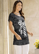 Lang shirt in batiklook in 2 kleuren ZWART