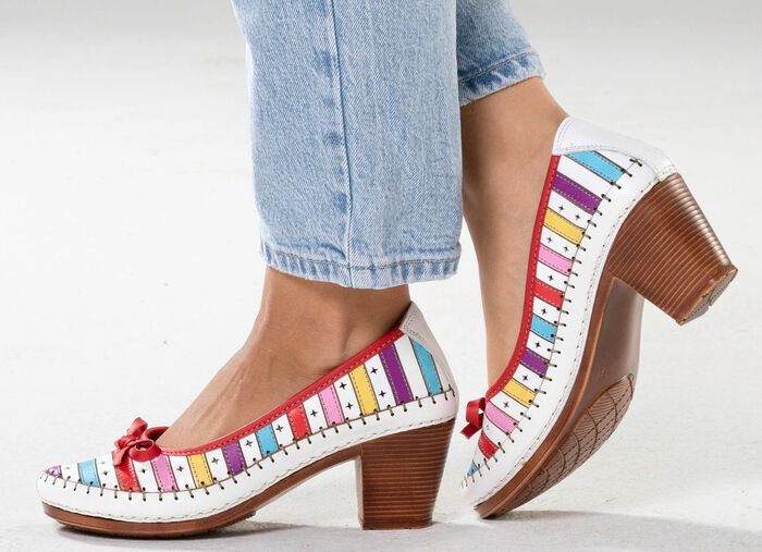Gemini, modieuze damespumps, wijdte G, gemaakt van leer WIT-MULTICOLOR