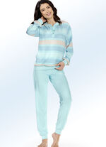 Pyjama van badstof stretch met garengeverfd streepdessin 