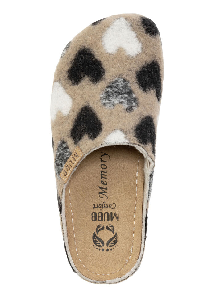 Mubb pantoffels van wolvilt met een brutaal hartjesmotief BEIGE-SCHWARZ