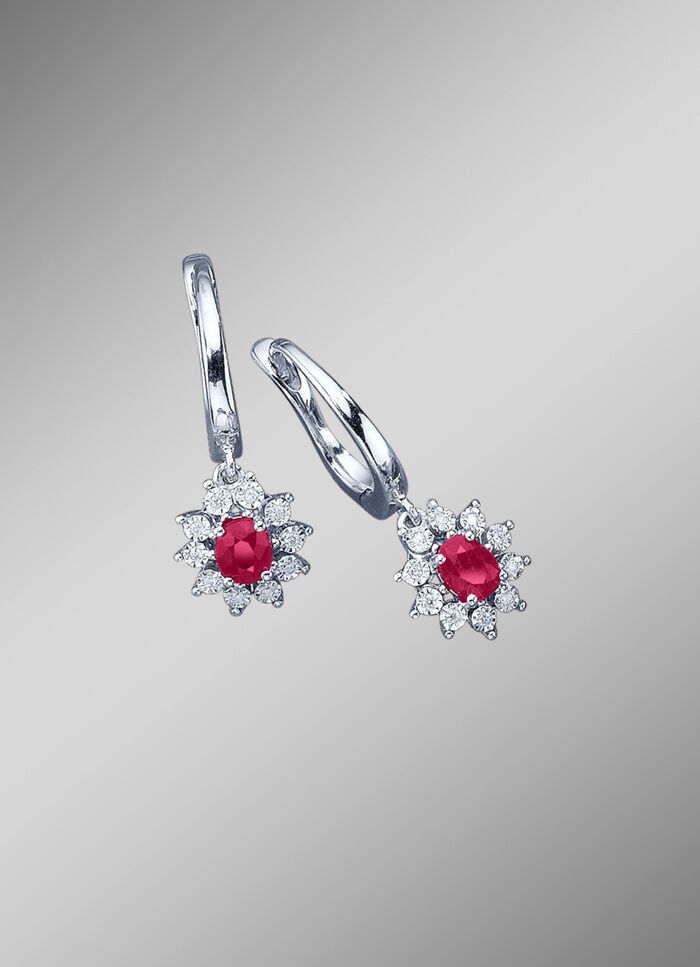 Oorbellen met echte robijn en diamanten 