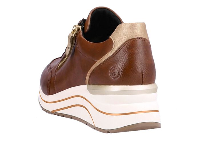 Remonte sneakers met veters en mat gouden bies 