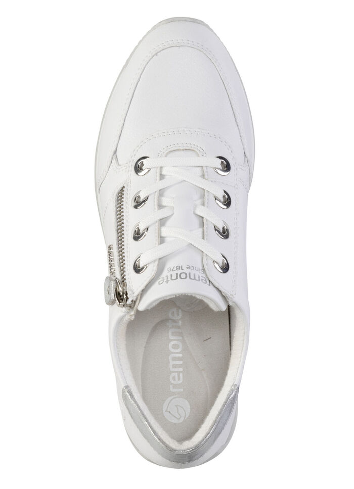 Remonte sneakers met veters en glinsterende zilveren contrastrand WIT