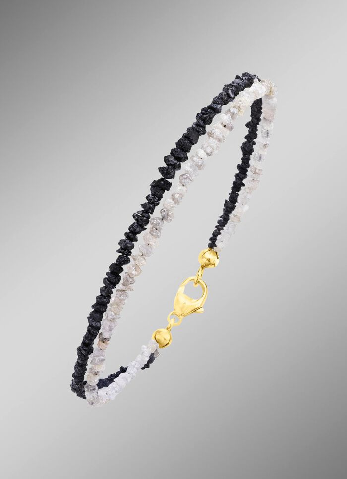 Verfijnde armband met ruwe diamanten in licht- en donkergrijs 