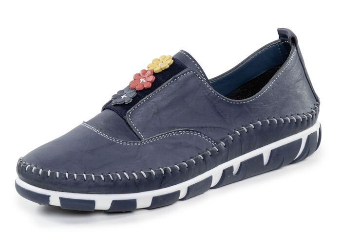 Gemini pantoffels met een subtiele kreukelstructuur en kleurrijke leren bloemen MARINE