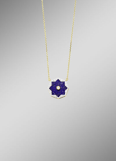 Ketting met echte lapis lazuli, briljanten en diamanten 