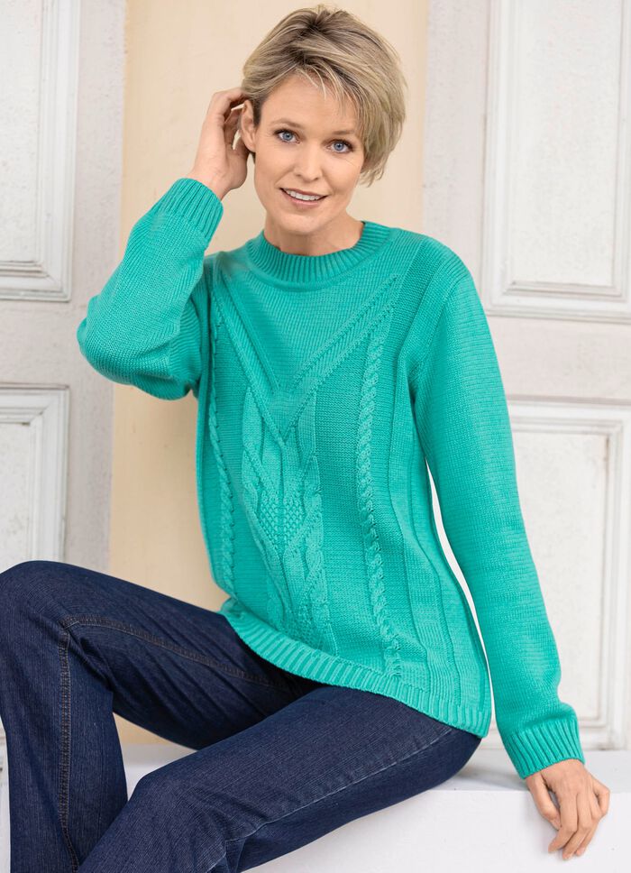 Trui met een gemengd structuurpatroon SMARAGDGROEN