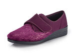 Laurina, klassieke damesschoenen met klittenband, met elastisch fluweel BORDEAUX