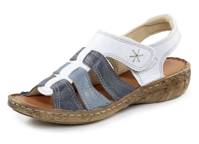 ELENA EDEN sandaal gemaakt van nappaleer met een subtiele gekreukelde structuur WIT-BLAUW