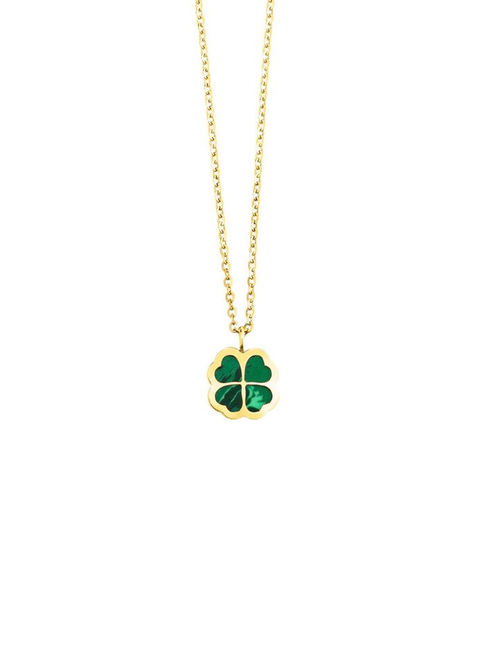 Geluksbrenger &ndash; klavertjevier hanger met echte malachiet 