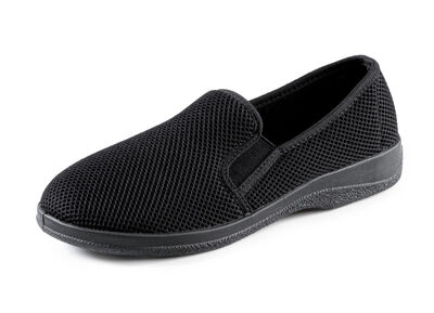 Slippers van luchtig, elastisch textielmateriaal 