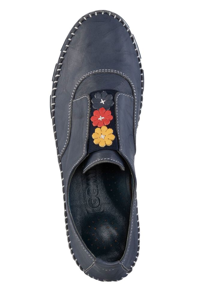 Gemini pantoffels met een subtiele kreukelstructuur en kleurrijke leren bloemen MARINE