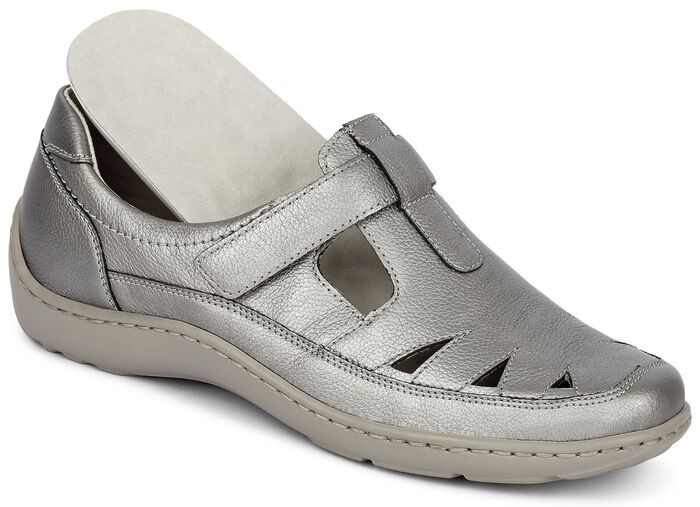 Waldläufer, comfortabele damespantoffels, breedte H, met uitneembaar voetbed ZILVERGRIJS