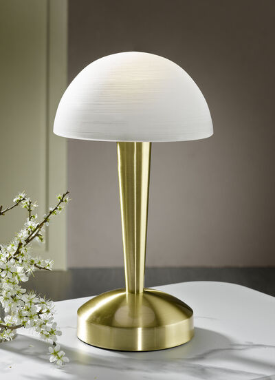 Tafellamp van metaal en glas met gloeilamp 