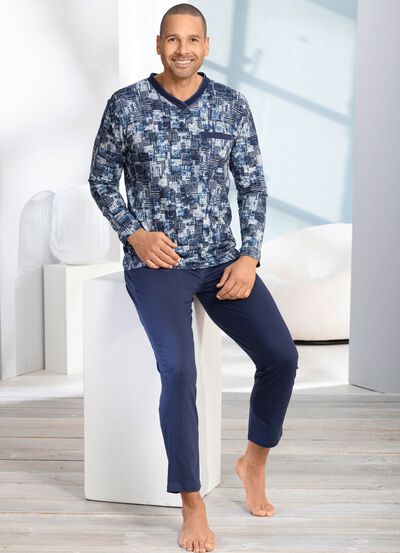 V-hals pyjama met open manchetten 