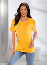 Shirt met interessante parel- en strass-versiering in 2 kleuren GEEL