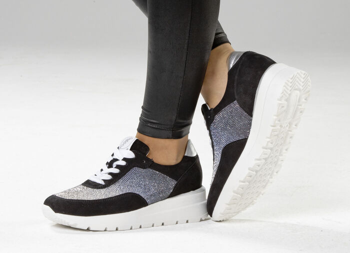 Ranger sneakers met kleurverloop, sprankelende strass steentjes ZWART-ZILVER
