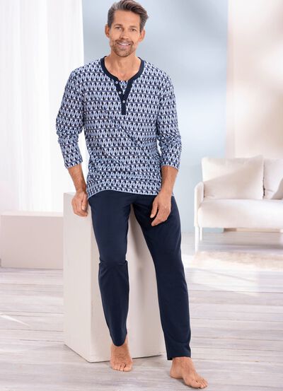 Pyjama met knoopsluiting en open randen 