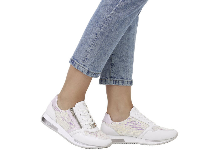 Sneakers van een interessante materiaalmix WIT-LICHT LILAC