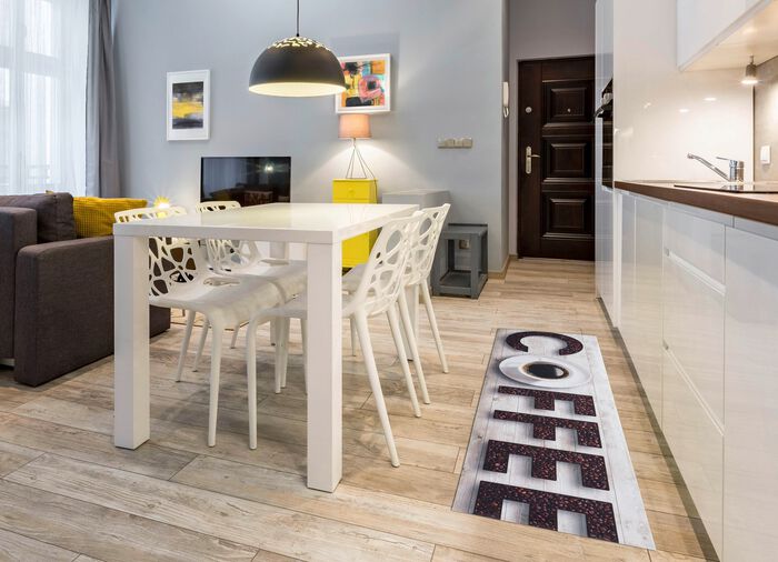 Onderhoudsvriendelijke en slijtvaste keukenloper CR&Egrave;ME-BRUIN