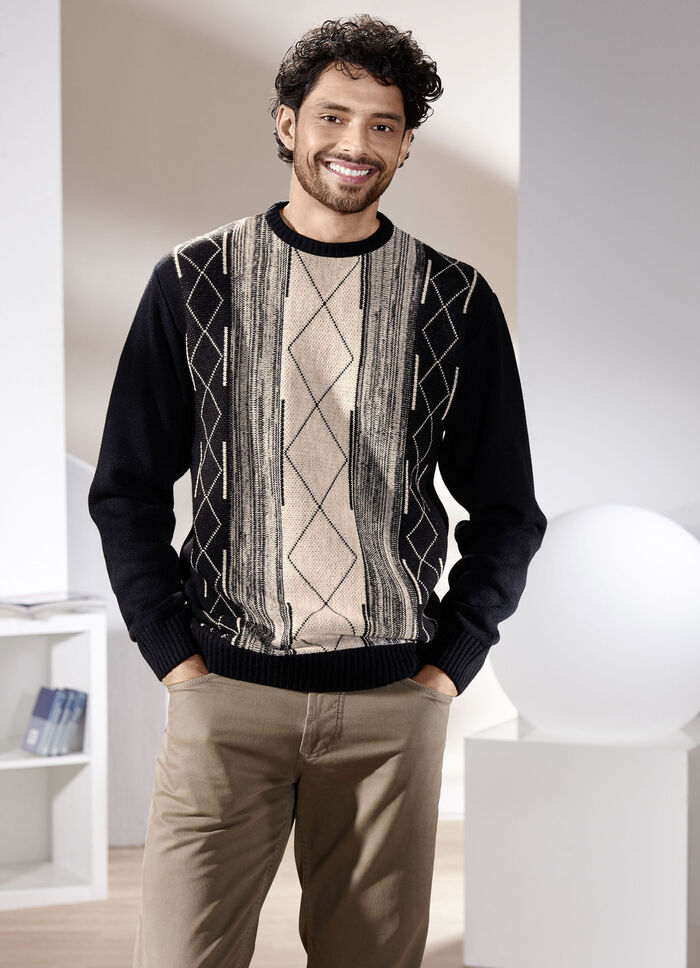 Trui met ronde hals en jacquardmotief SCHWARZ-BEIGE