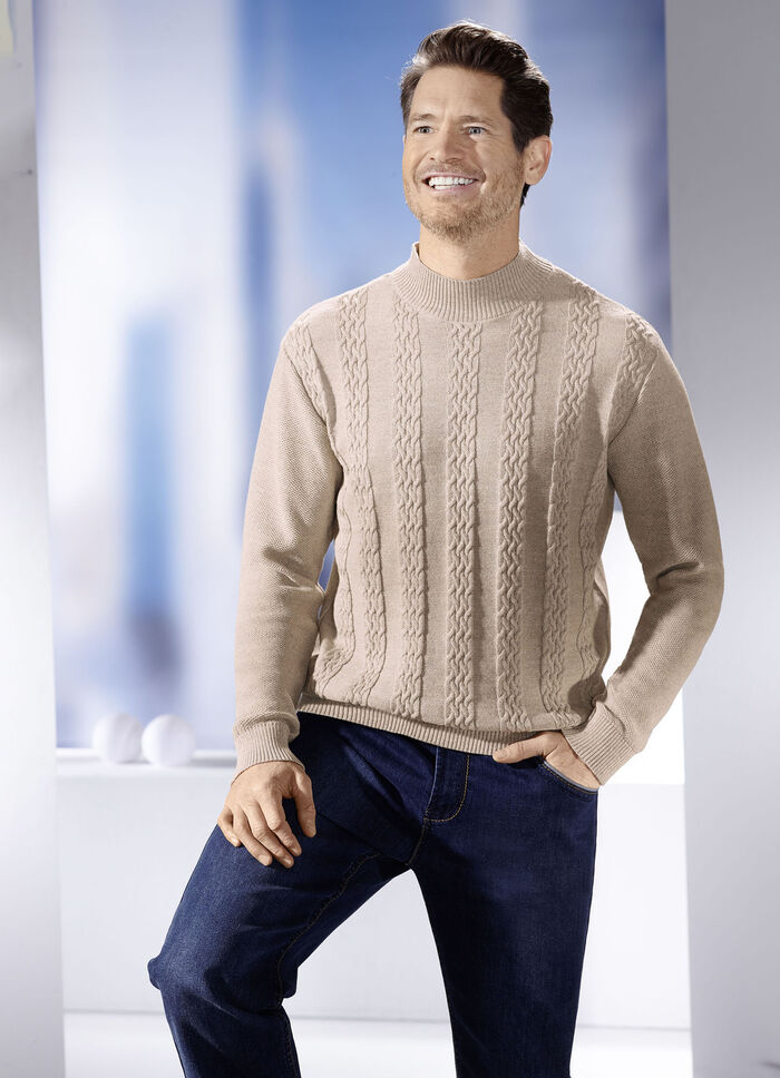 Modieuze trui met opstaande kraag in 3 kleuren BEIGE