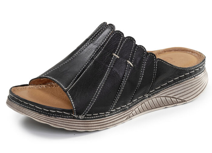 Gemini, stijlvolle damesmuiltjes, breedte G, gemaakt van leer SCHWARZ