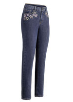 Jeans met handgeschilderde bloemmotieven 