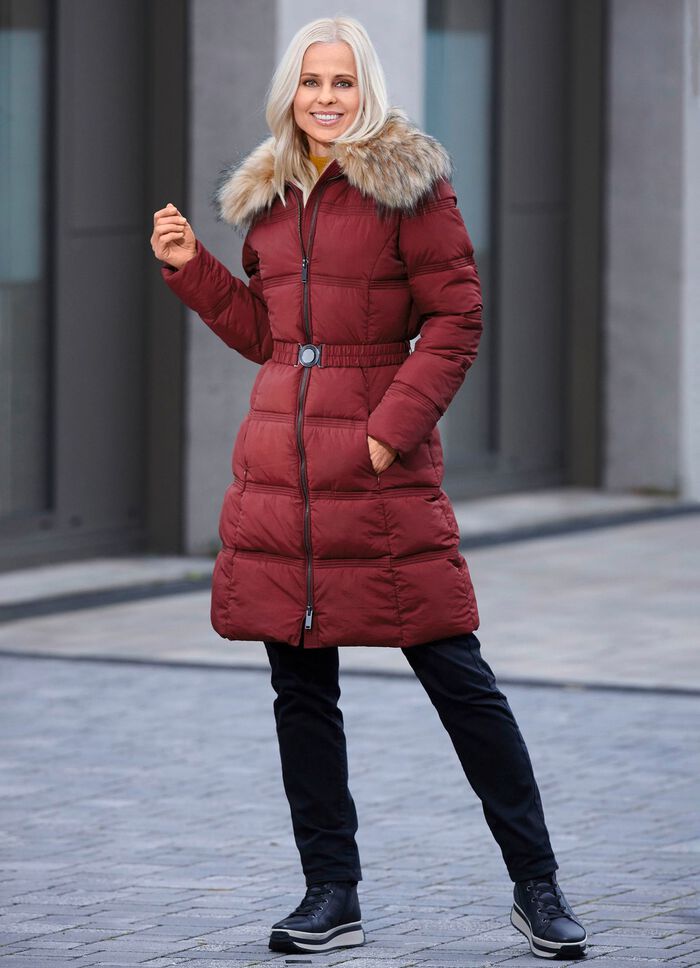 Korte jas met riem WIJNROOD