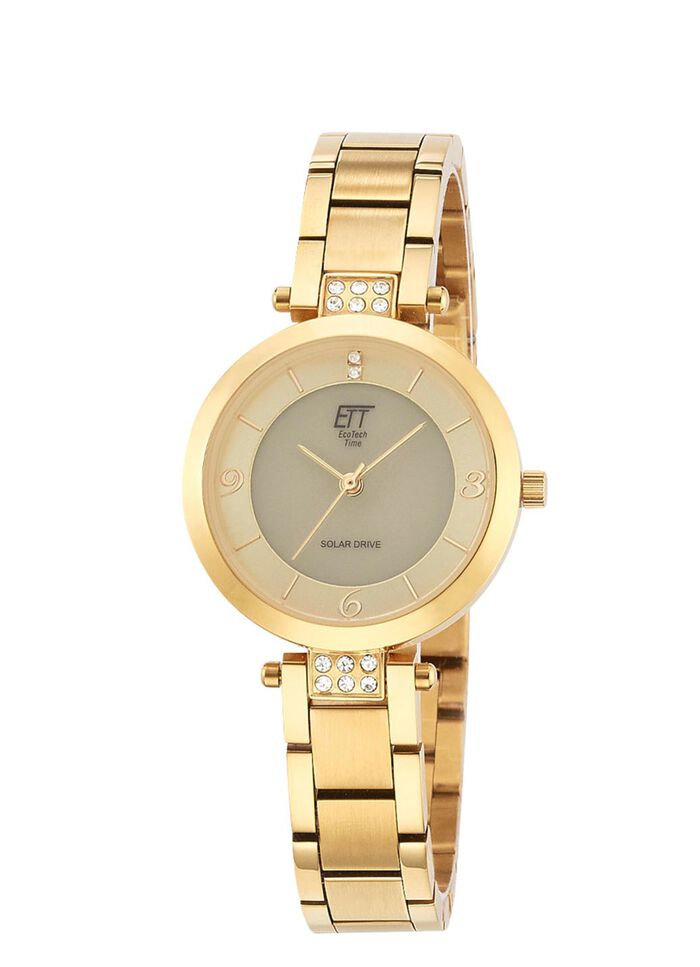 ETT-dameshorloge op zonne-energie met roestvrijstalen polsband en kast 