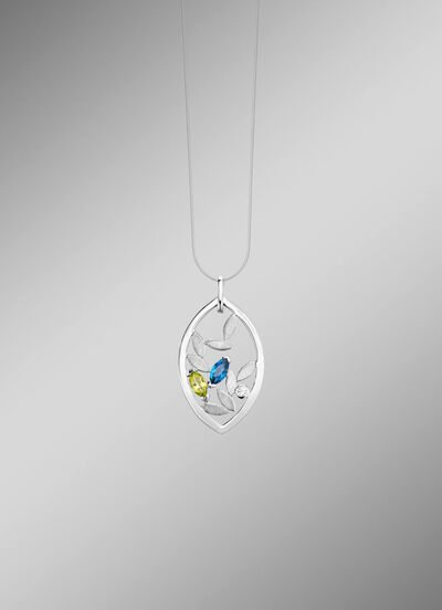 Hanger met blauwe topaas, bewaard gebleven, echte peridoot en synthetische zirkonia 