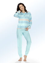 Pyjama van badstof stretch met garengeverfd streepdessin MINT-ABRIKOOS