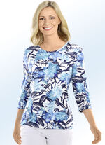 Overhemd met all-over bloemenprint BLAUW-MULTICOLOR