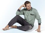 Pyjama met ribboorden, V-hals en borstzakje GROEN-GRIJS