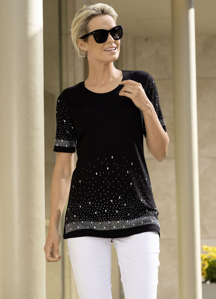 Shirt met zorgvuldig vervaardigde strass-versiering in 2 kleuren ZWART