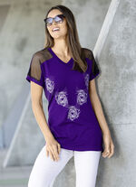 Lang shirt met contrastprint in 2 kleuren LILA
