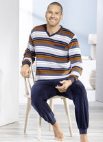 Badstof stretch pyjama met V-hals en manchetten 