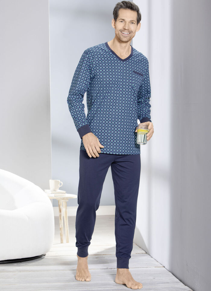Pyjama, met V-hals en ribboorden 