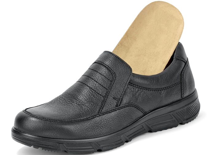 GINO GALANTE, comfortabele herenpantoffels, breedte K, met uitneembaar voetbed ZWART