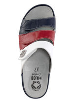 Mubb muiltjes van nappaleer met metalen decoratie BLAUW-ROOD-WIT